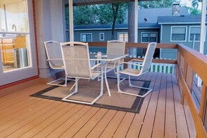 Extra table and chairs for playing games and visiting. 