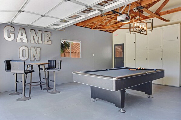 With a TV, pool table and more!