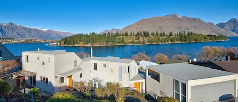 Exterior view - with lake & mountains behind