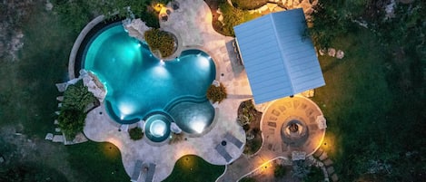 Areal view of the property at night