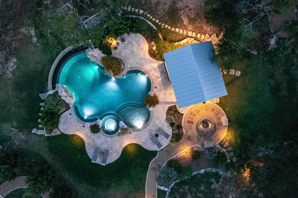 Areal view of the property at night
