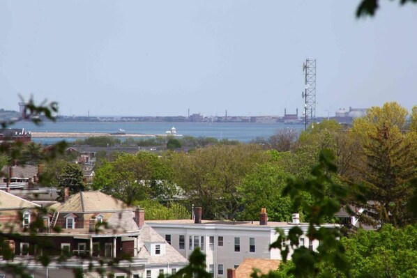 View of ocean / bay through bedroom bay window, looking East
