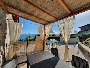view of the pool. patio area