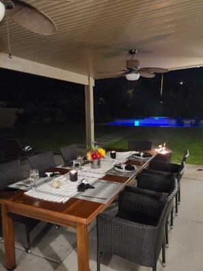 Outdoor dining at its best! Have your special celebration outside by the pool