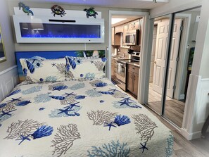 Queen Size Bed with Fire Place Head Board Accents