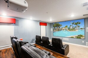 Movie theater seats 10, 4K Projector, 135" screen &  Dolby Atmos Surround sound!