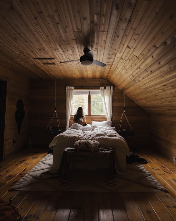 Our beautiful loft bedroom with private full bathroom