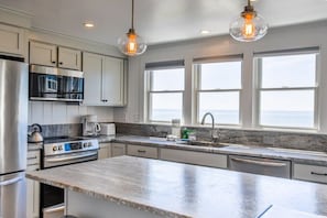Kitchen with ocean views