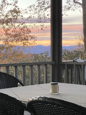 Screened porch with mountain views