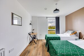 The bedroom has a comfortable zip and link bed set up as two single beds by default or can be zipped together to form a super-king size bed upon request. Fresh linen and towels provided.