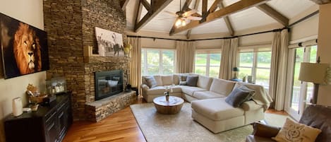 Family Room with wood burning Fireplace