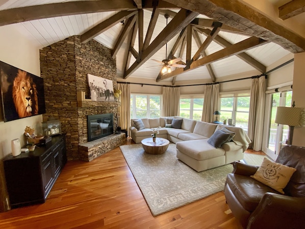 Family Room with wood burning Fireplace