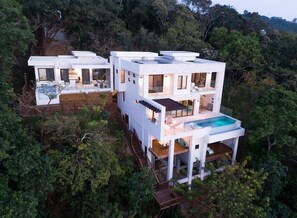 Aerial view of Añoranza's Villa (right) and Casita (left)