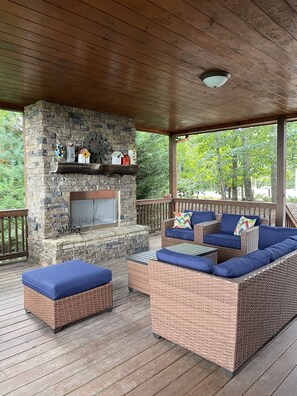 Relax at the outdoor fireplace