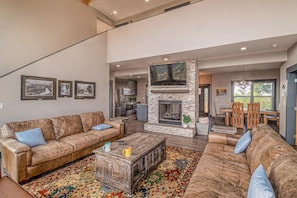 Modern Living Room with comfortable furniture and a gas fireplace centerpiece :)