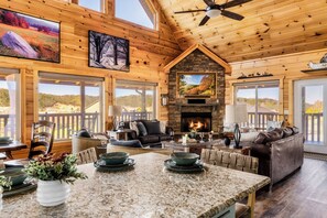 Great room with propane fireplace for easy use