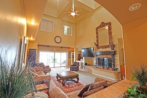 A grand living room is featured in this Lake Elsinore rental.