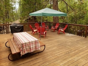 Large deck.  Perfect for BBQ and morning coffee