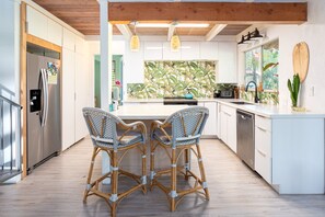 Full kitchen with all of the amenities.  Dining at the island or dining table.