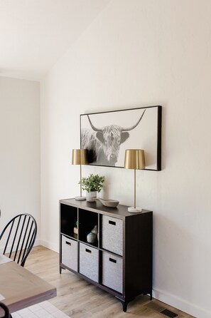 Dining room with storage.