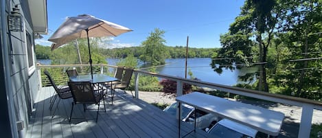 Wooden deck with great lake view, perfect for lunch or dinner al fresco.