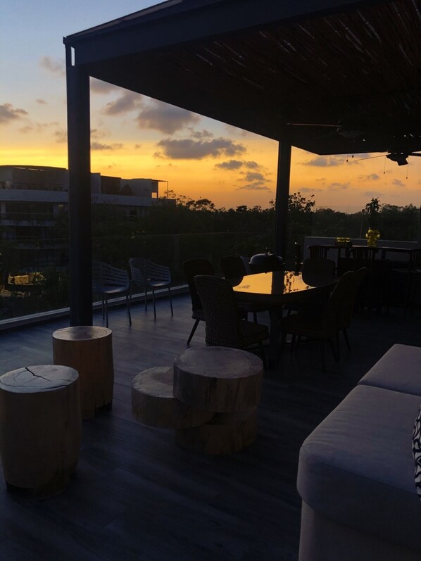 Views from the Pehouse terrace at sunset