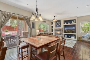 The dining area and living room. 