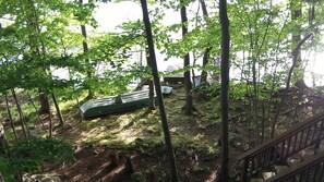 Coleman Crawdad jon boat, dock and lack.