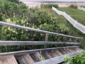 Stairs in backyard to beach