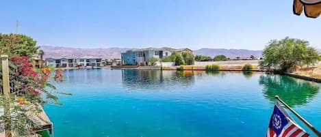 View from dock and spa  looking toward main lake 