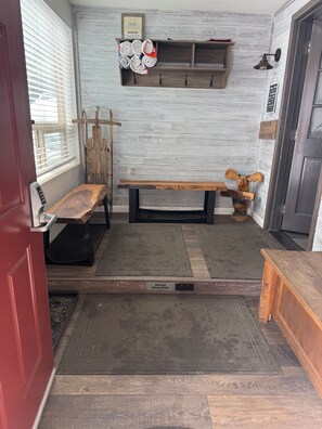 Mudroom when you enter- plenty of benches and storage for skiis and snowboards.