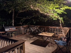 Relax under the lights in the trees at night!