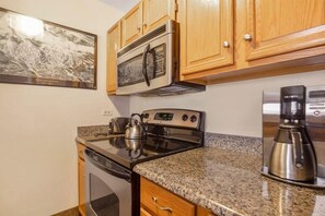 Stainless steel appliances and granite countertops