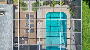 Aerial view of our stunning swimming pool area.