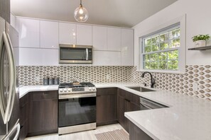 Newly renovated kitchen - all new appliances, dishes, pots, pans, silverware etc