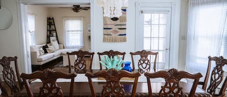 The lovely dining area that seats spaciously 8! 