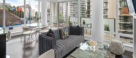 Sophisticated two bedroom and two bathroom Condo at The Falls Building downtown. Secure underground parking included.