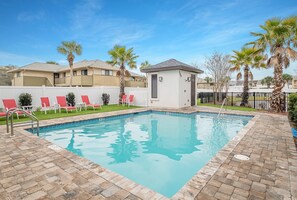 Relax at the community pool that is heated in cooler months.