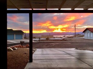 another gorgeous sunset from inside the garage looking at the lake.