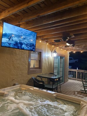 Lower Deck with Hot tub and Large TV on Deck