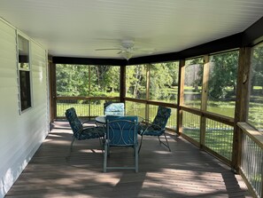 Nice screened in porch to enjoy the outdoors.  Small propane grill available.
