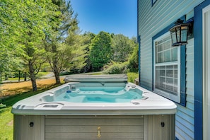 Exterior | Private Hot Tub | Spacious Yard w/ Fire Pit