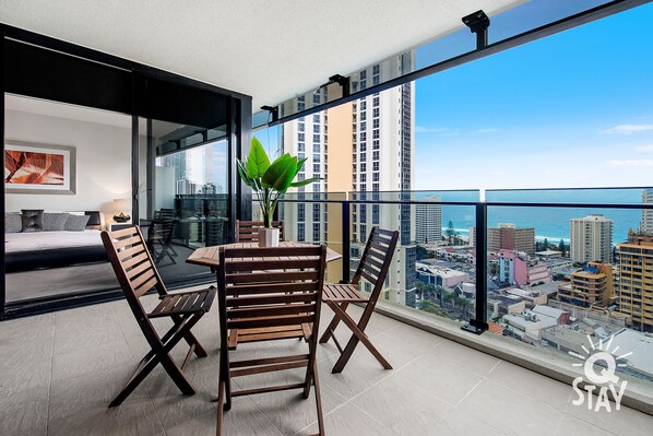 The picturesque ocean and city views from the balcony