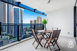The picturesque ocean and city views from the balcony
