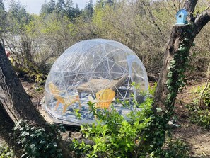 Geometric dome w/ teak day lounger & Adirondack chairs, available upon request.