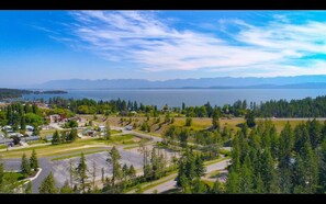 A drone shot from above our location. Only a 10-minute walk into town.