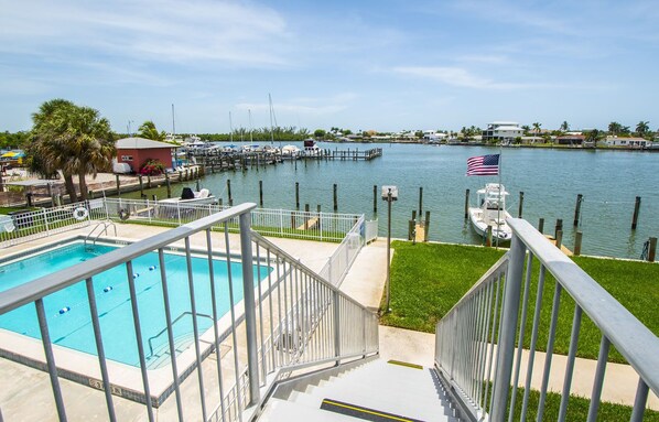 Pool area and water view 