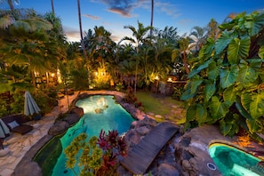 Spectacular garden, pool, and hot tub. 