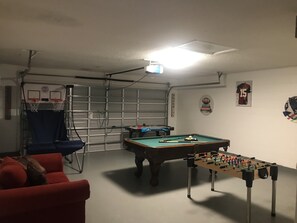 Game room in the garage. 