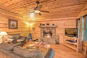 Living Room | Wood-Burning Fireplace | Flat-Screen Cable TV